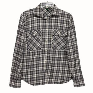 Womens Large POLO RALPH LAUREN Black White Plaid 100% Cotton Long Sleeve Flannel